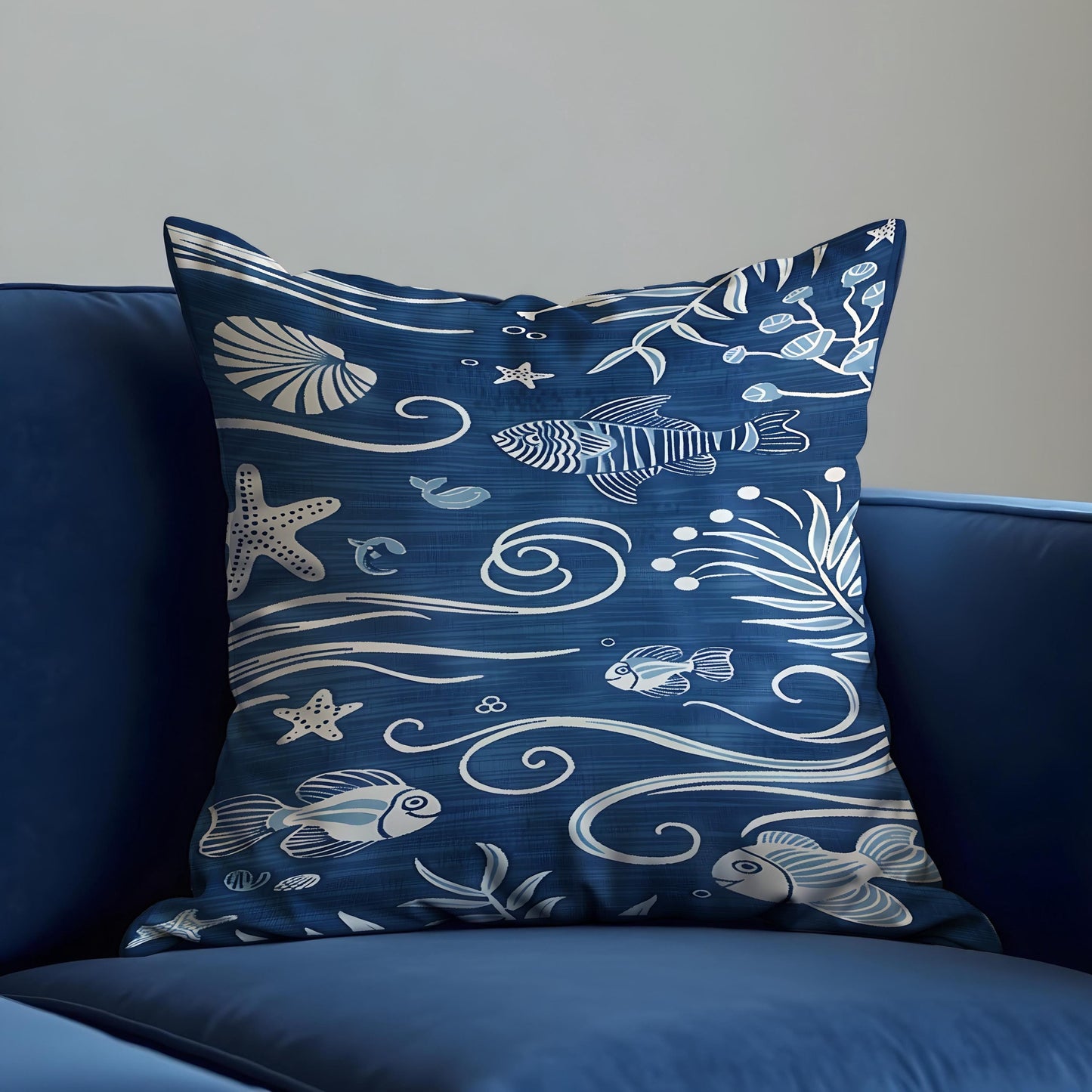 Nautical Ocean Theme Cushion, Blue Sea Life Throw Pillow Cover