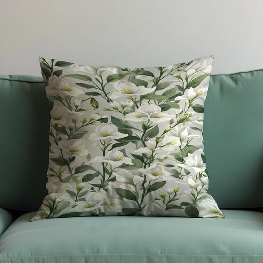 White Floral Cushion Cover, Botanical Throw Pillow Case
