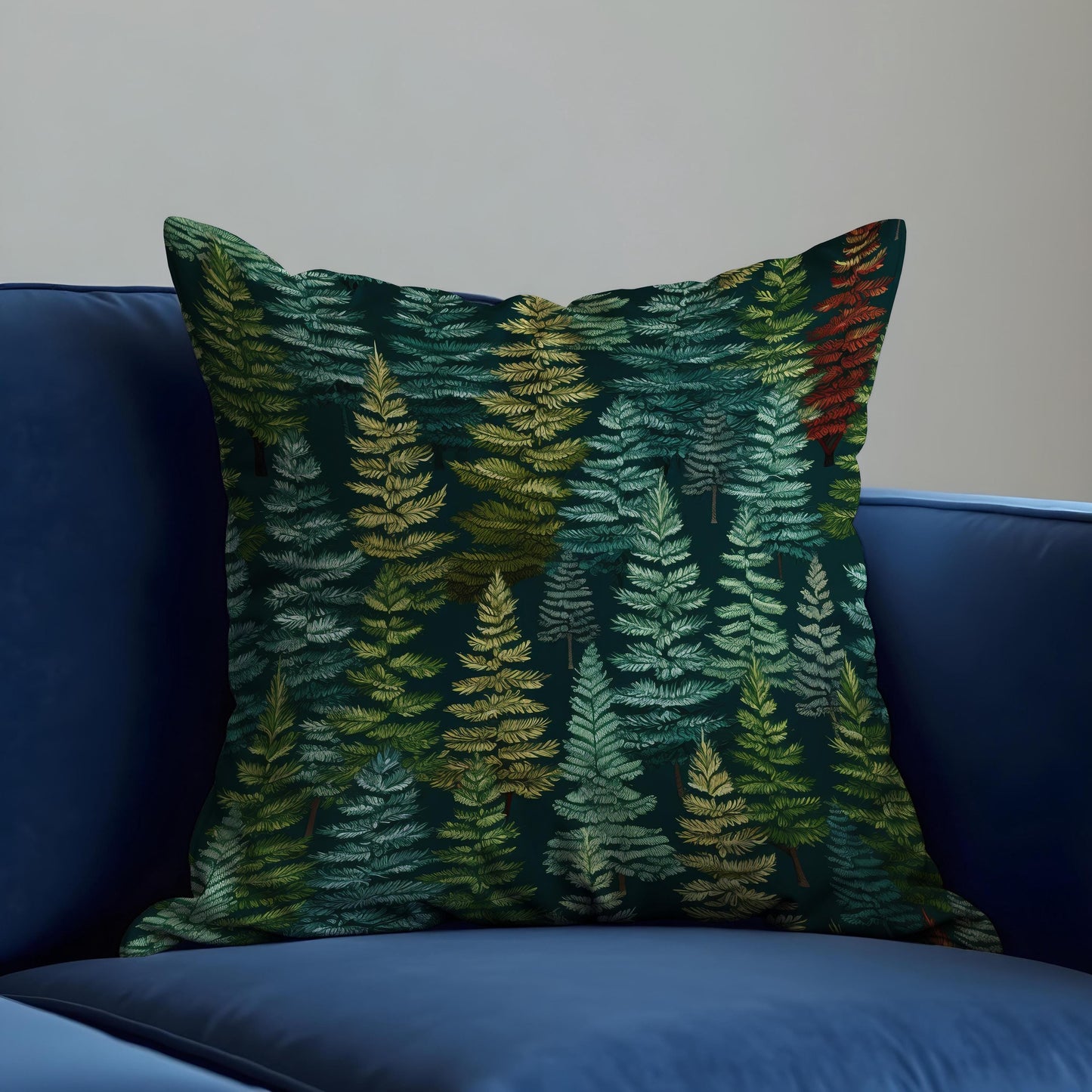 Pine Tree Forest Cushion Cover, Dark Green Woodland Pillow Case