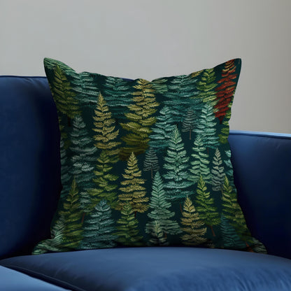 Pine Tree Forest Cushion Cover, Dark Green Woodland Pillow Case