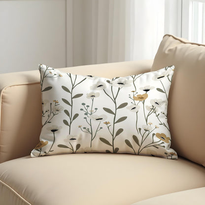 Minimalist Floral Cushion Cover, White & Beige Wildflower Pillow Case