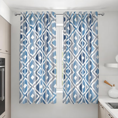 Blue Diamond Geometric Curtains, Coastal Modern Drapes