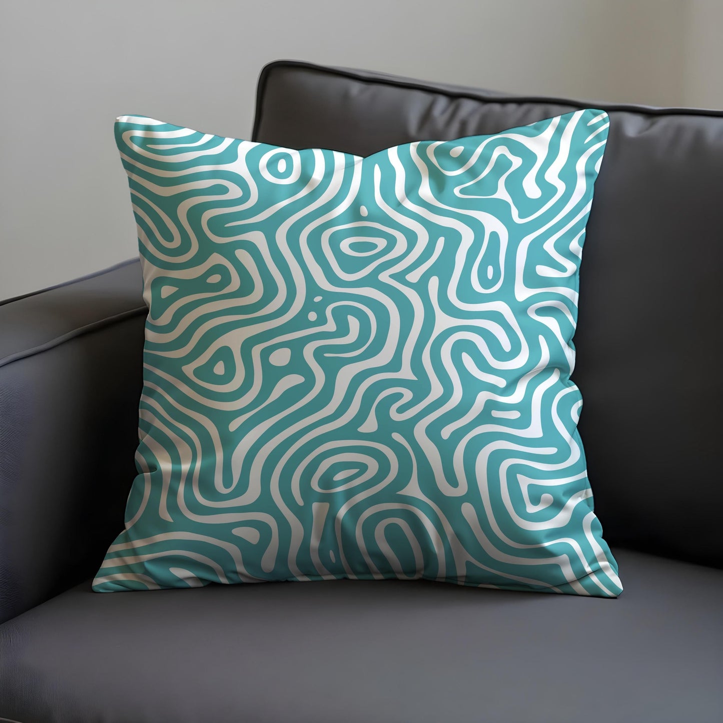 Abstract Swirl Cushion Cover, Teal Fluid Line Pattern Pillow Case