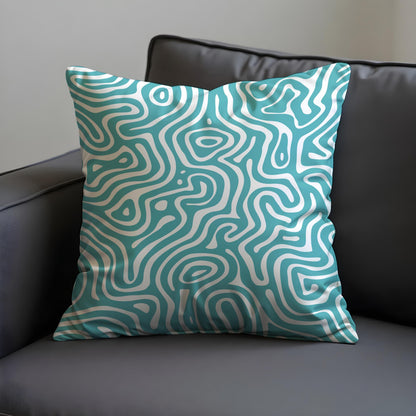 Abstract Swirl Cushion Cover, Teal Fluid Line Pattern Pillow Case