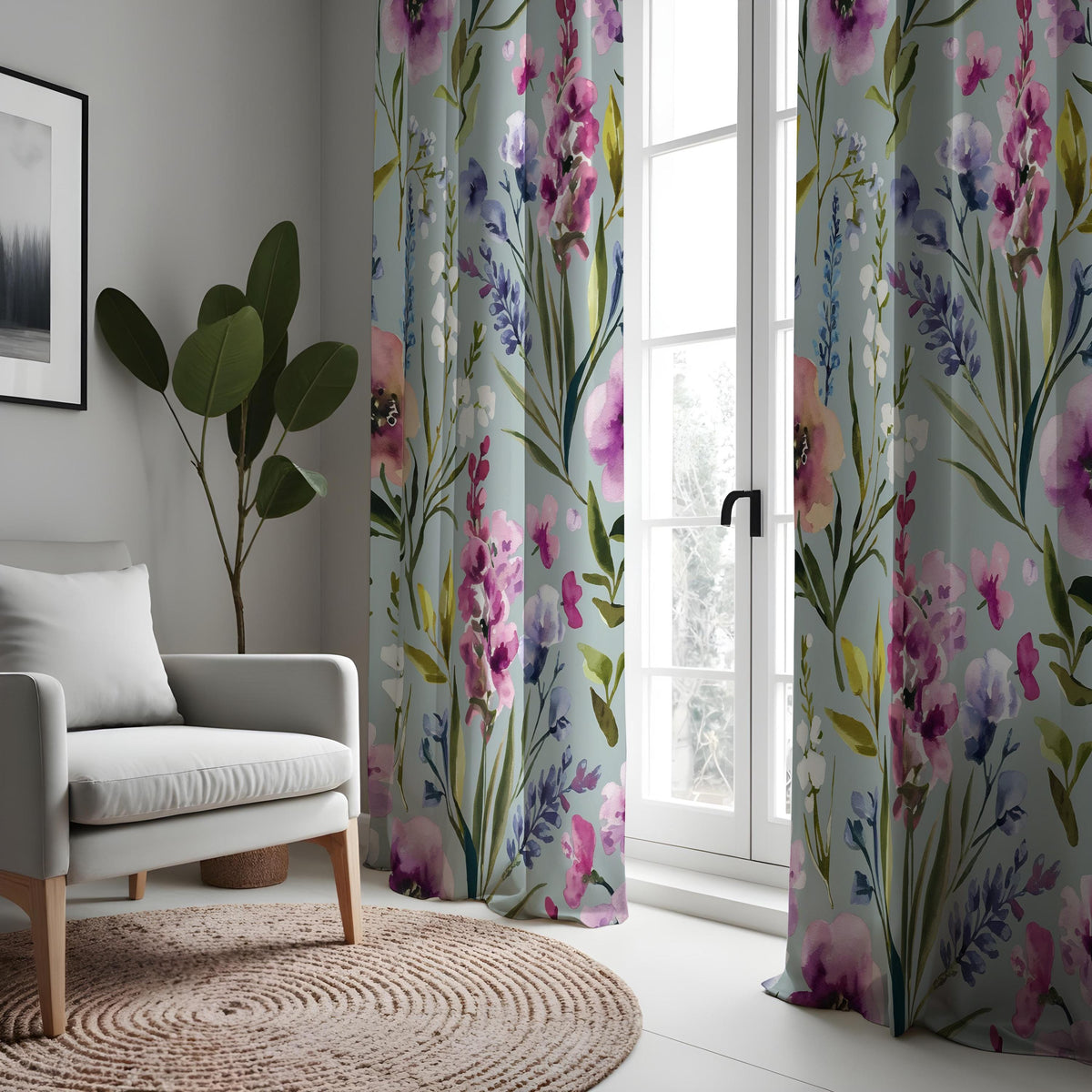 Watercolor Wildflower Curtains, Spring Garden Floral Drapes