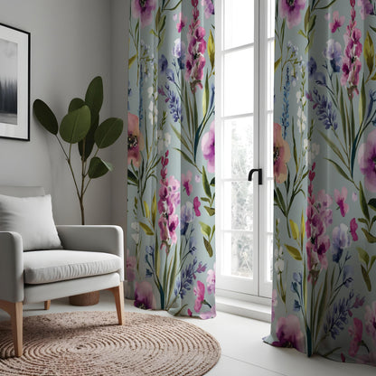 Watercolor Wildflower Curtains, Spring Garden Floral Drapes