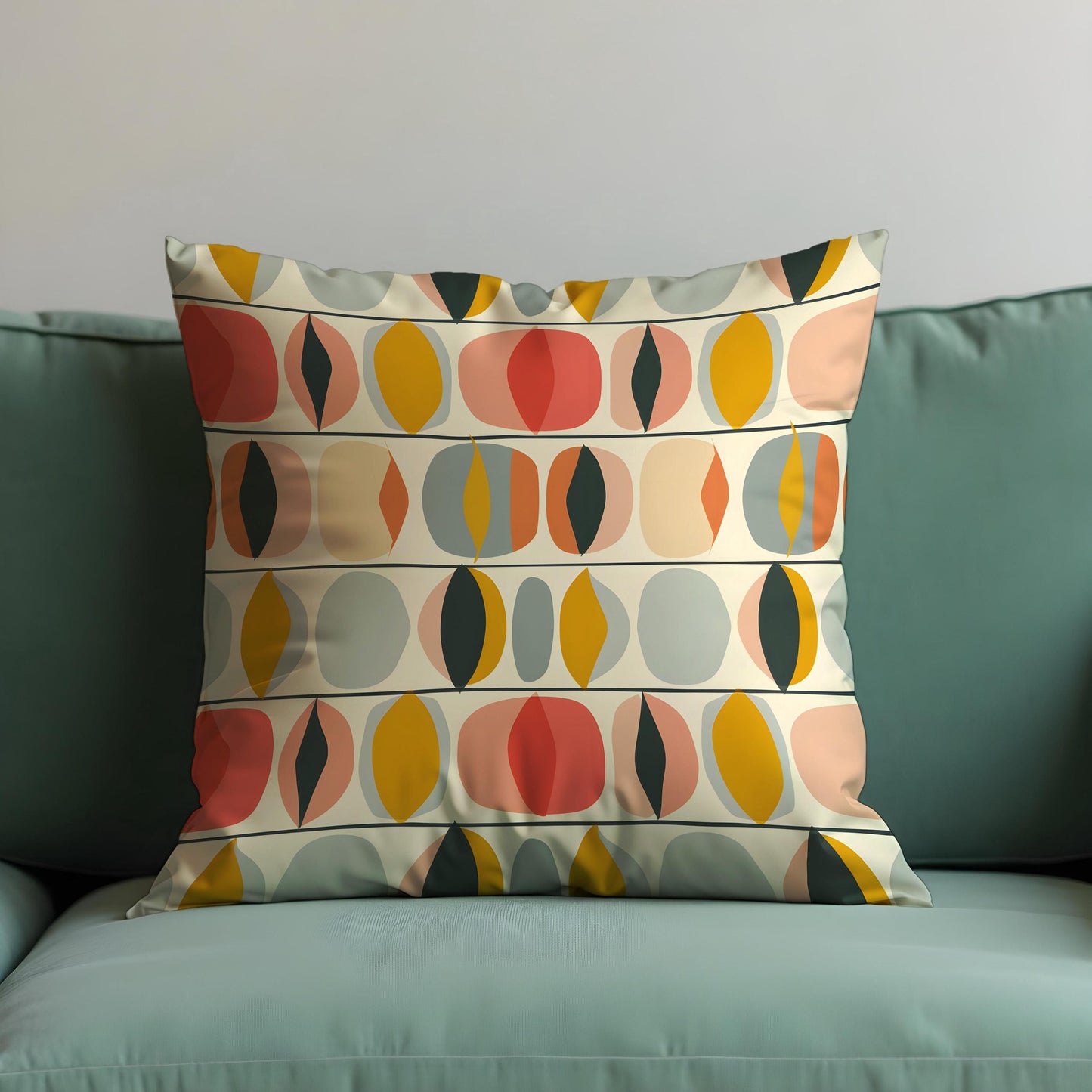 Retro Oval Pattern Cushion Cover, Mid Century Modern Pillow Cover