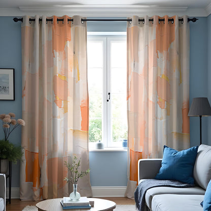 Orange Peach Terracotta Abstract Curtains, Modern Art Drapes