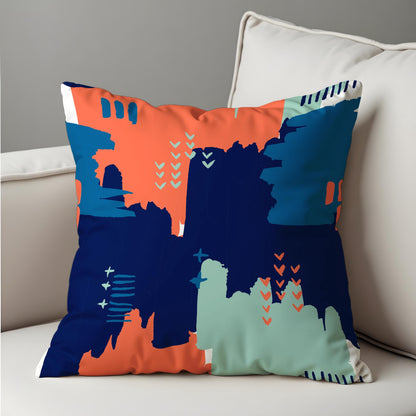 Bold Abstract Throw Pillow Cover, Coral & Teal Modern Cushion Case