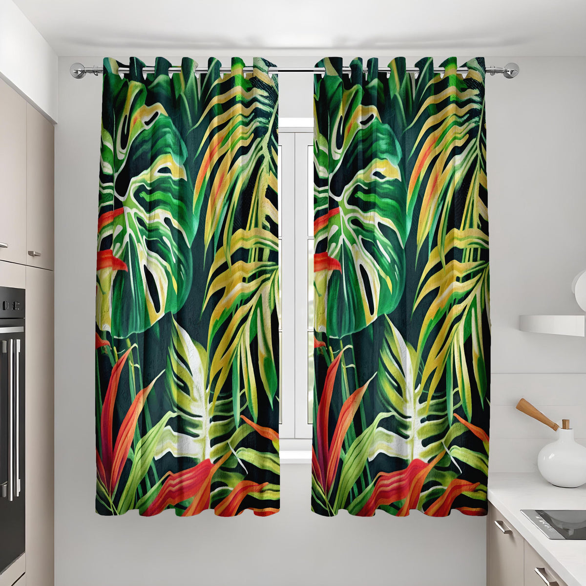 Tropical Monstera Palm Leaf Curtains, Jungle Print Drapes