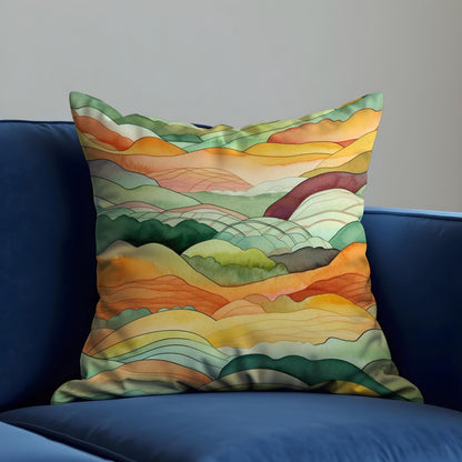 Watercolor Hills Cushion Cover, Autumn Landscape Pillow Case