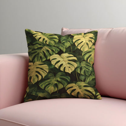 Green Monstera Cushion Cover, Tropical Leaf Throw Pillow Case