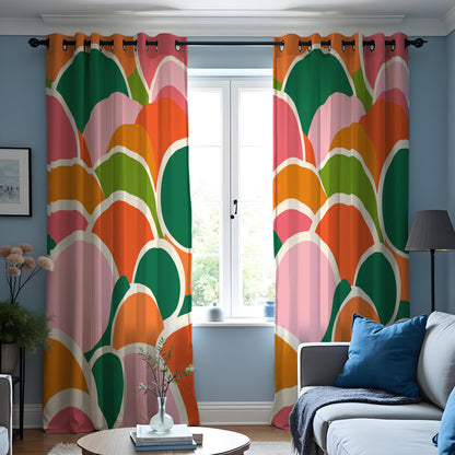 Colorful Retro Floral Curtains, Mid Century Modern Drapes