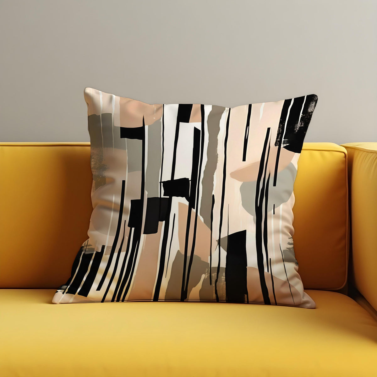 Neutral Stripe Throw Pillow Cover, Black Cushion Case