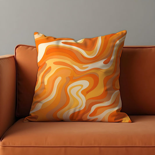 Orange Swirl Cushion Cover, Retro Mid Century Pillow Case