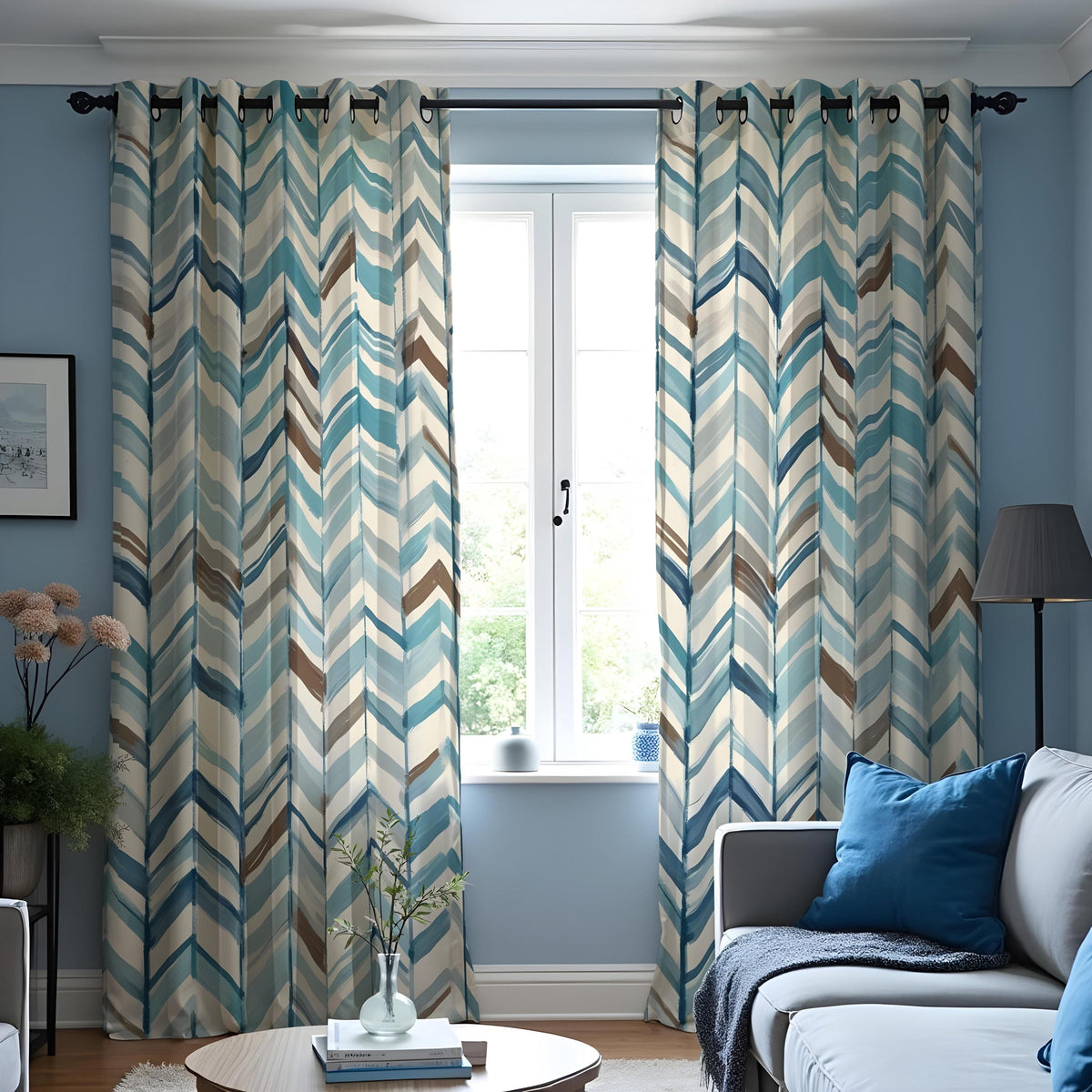 Multicolor Chevron Curtains, Herringbone Pattern Drapes