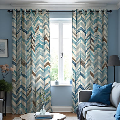 Multicolor Chevron Curtains, Herringbone Pattern Drapes