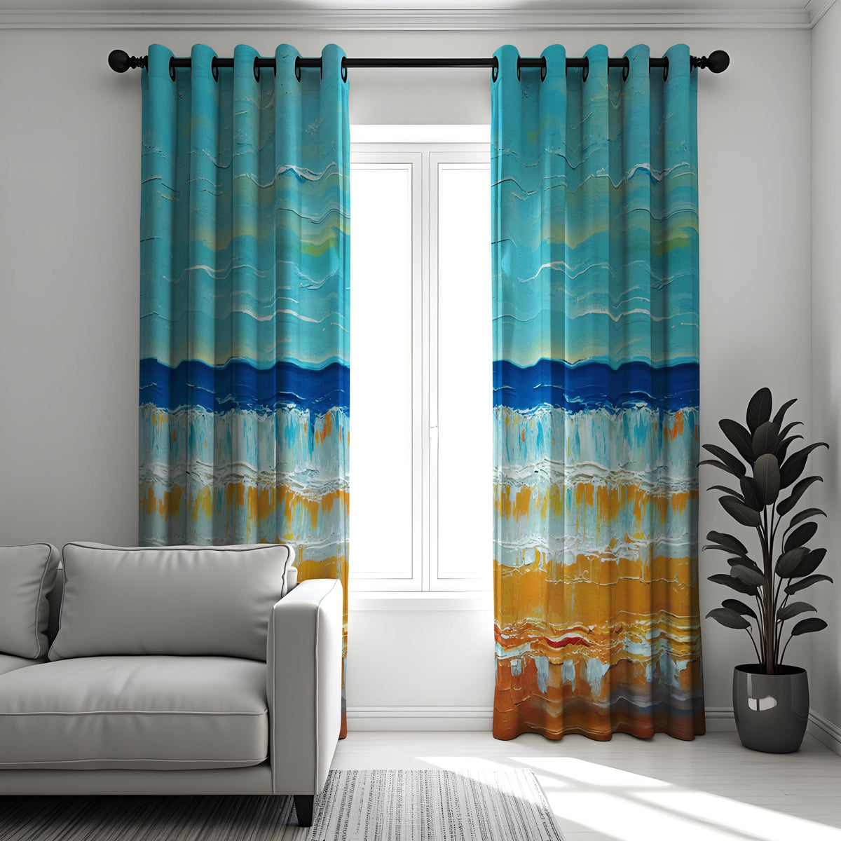 Ocean Sunset Beach Curtains, Coastal Nautical Window Drapes