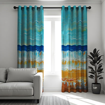 Ocean Sunset Beach Curtains, Coastal Nautical Window Drapes