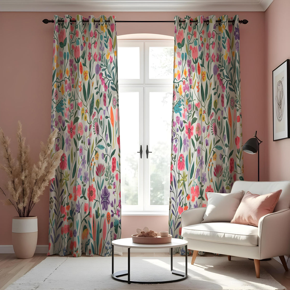 Colorful Wildflower Curtains, Boho Garden Floral Drapes