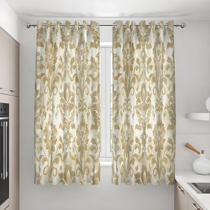 Beige & Yellow Damask Curtains, Traditional Pattern Drapes