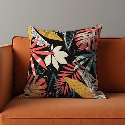 Tropical Jungle Cushion Cover, Bold Colorful Leaf Print Pillow Cover