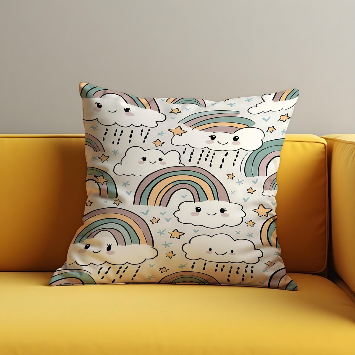 Rainbow Clouds Throw Pillow Cover, Nursery Cushion Case