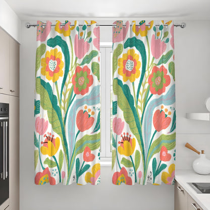 Bright Oversized Floral Curtains, Colorful Botanical Drapes