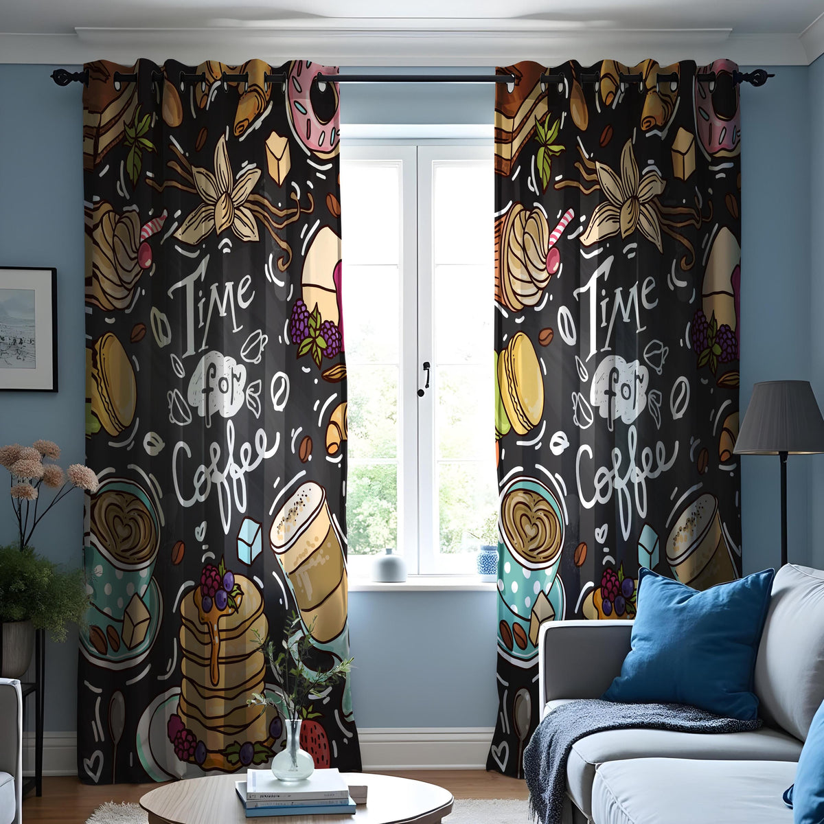 Coffee Lover Kitchen Curtains, Cafe Print Coffee Bar Drapes