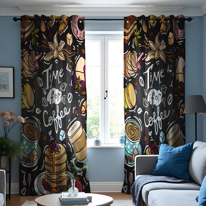 Coffee Lover Kitchen Curtains, Cafe Print Coffee Bar Drapes