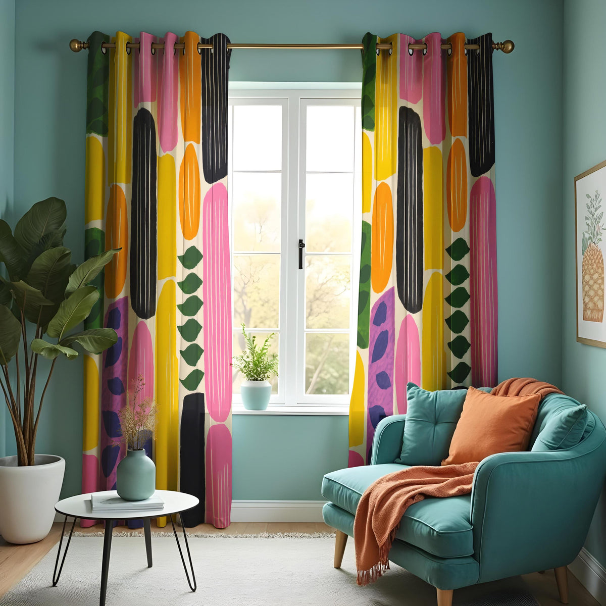 Bold Abstract Geometric Curtains, Mid Century Modern Drapes