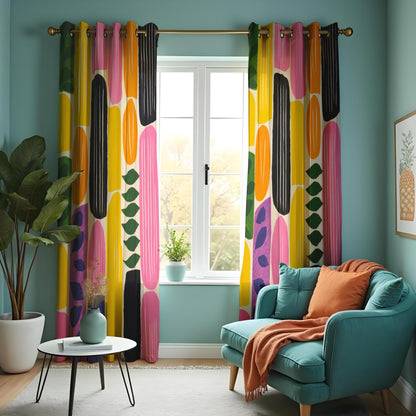 Bold Abstract Geometric Curtains, Mid Century Modern Drapes
