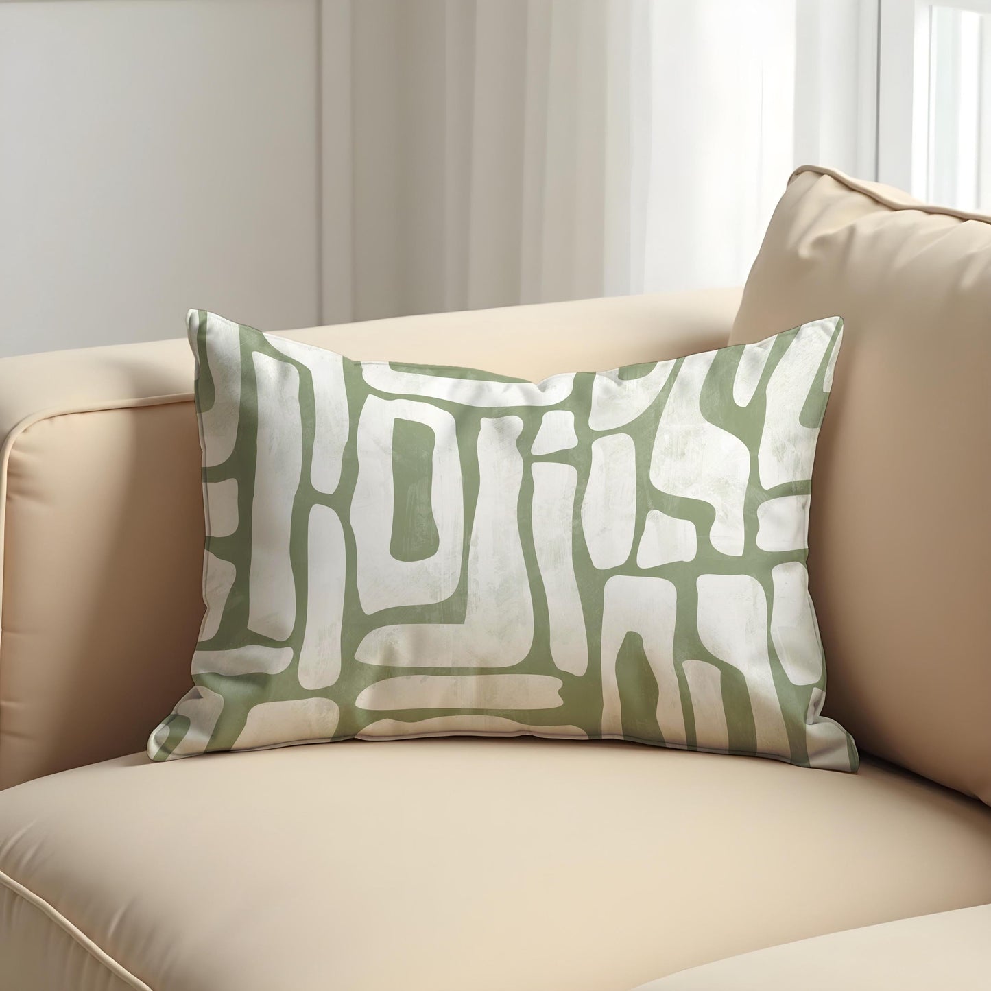 Sage Green Abstract Cushion Cover, Organic Line Art Pillow Case
