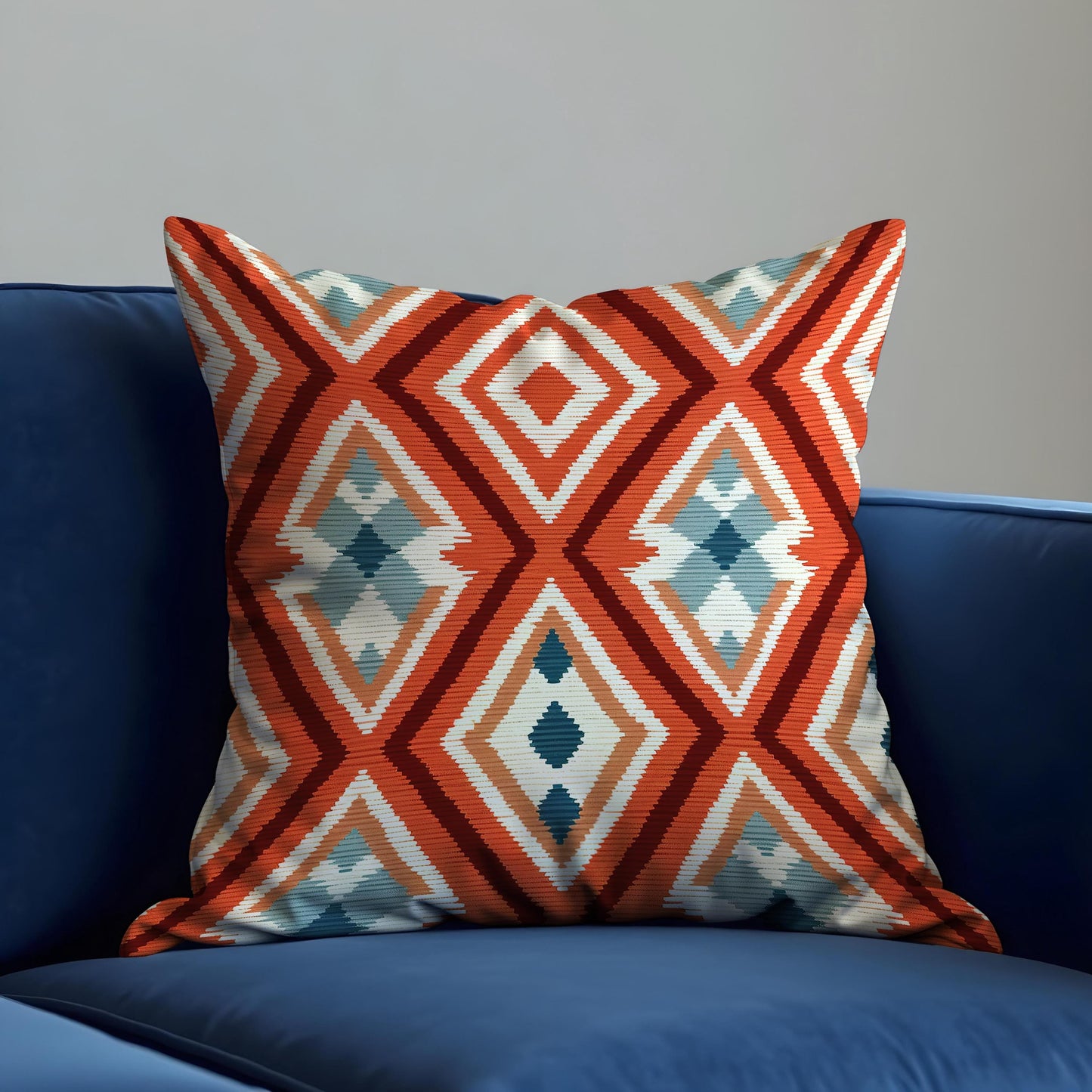 Southwestern Geometric Cushion Cover, Bold Rust Orange Kilim Pillow Case