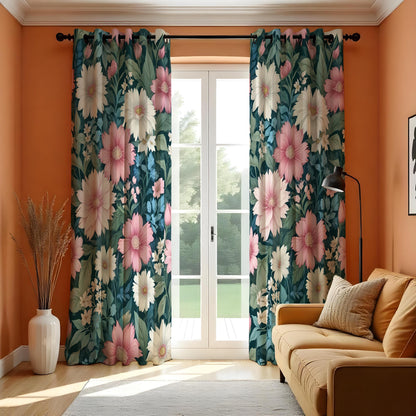 Pink Flower Curtains, Oversized Botanical Floral Drapes