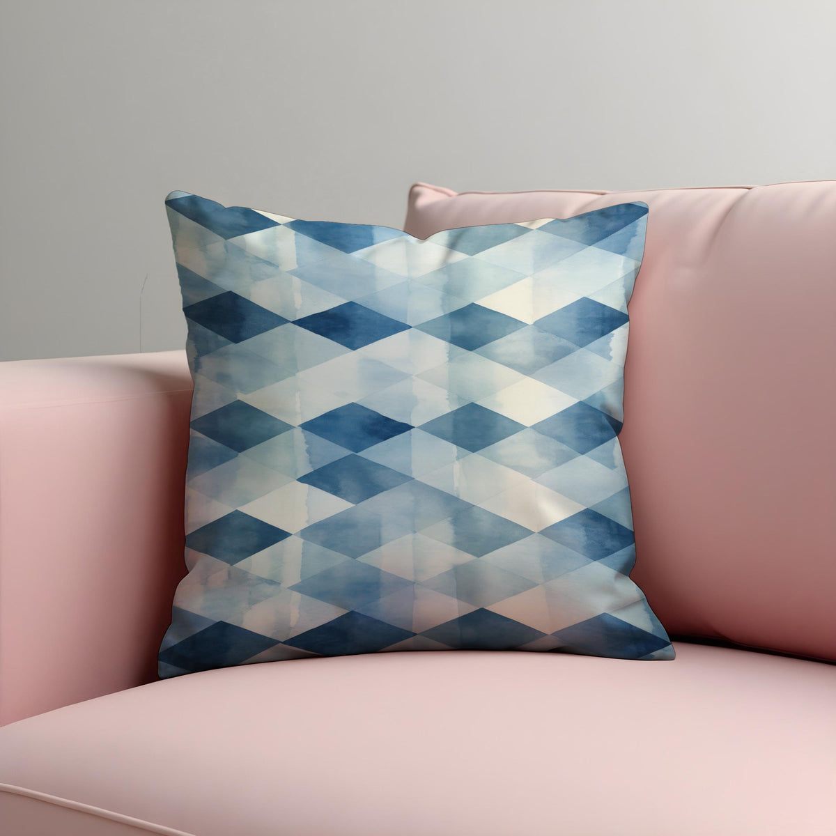 Blue White Check Cushion Cover, Watercolour Pillow Case