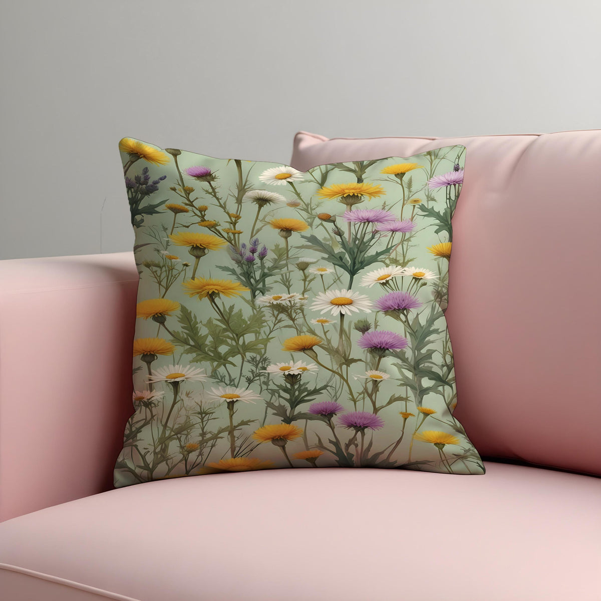 Wildflower Cushion Cover, Meadow Floral Throw Pillow Case