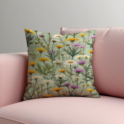 Wildflower Cushion Cover, Meadow Floral Throw Pillow Case