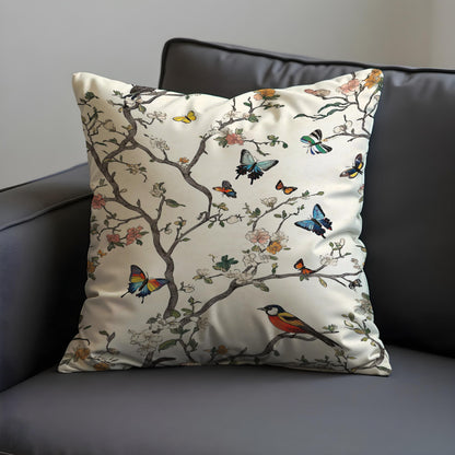 Bird Print Cushion Cover, Branch Throw Pillow Case