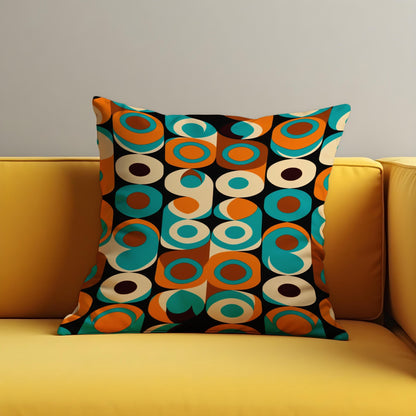 Retro Circle Pattern Cushion Cover, 70s Style Teal Throw Pillow Case