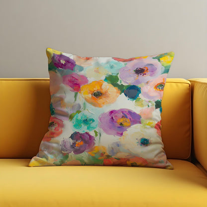 Colorful Floral Cushion Cover, Vibrant Brushstroke Bloom Pillow Case