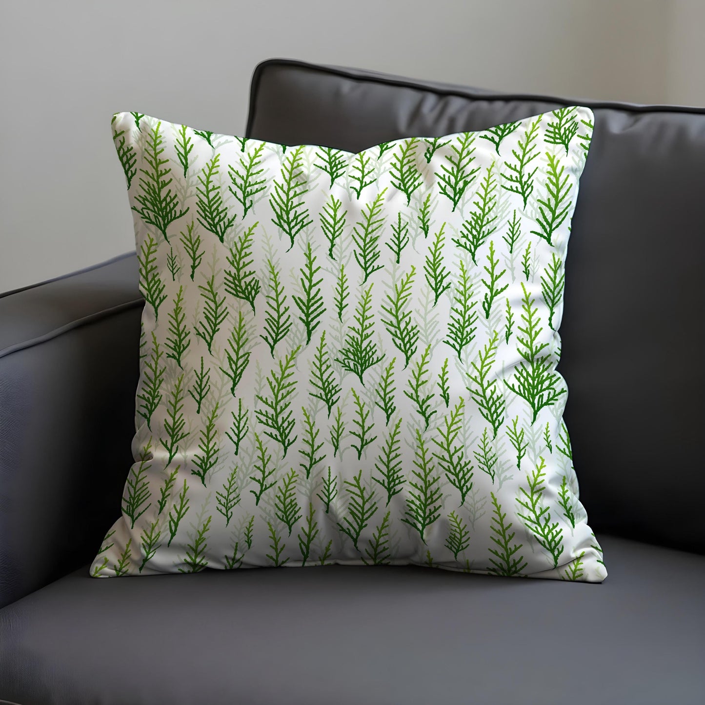 Green Botanical Cushion Cover, Watercolor Leaf Pattern Pillow Case