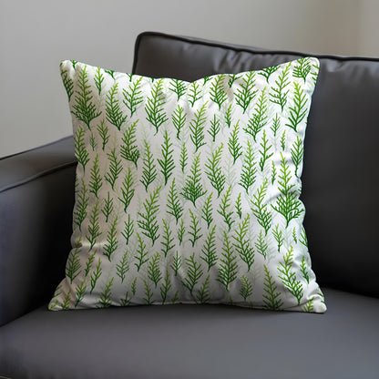 Green Botanical Cushion Cover, Watercolor Leaf Pattern Pillow Case