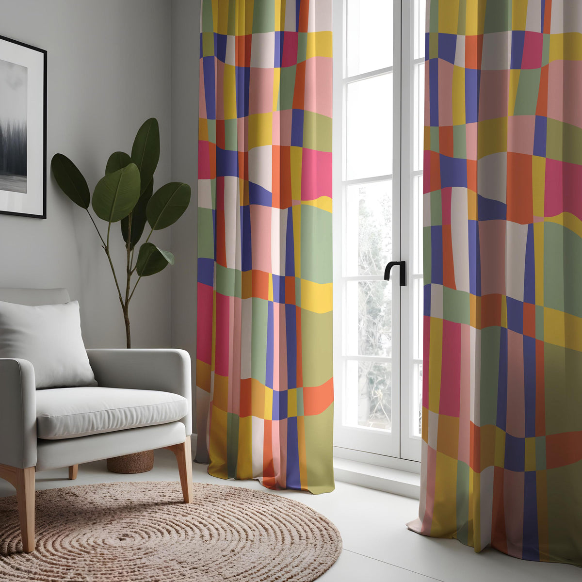 Rainbow Checkered Curtains, Colorful Kids Room Drapes
