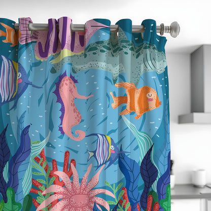 Kids Ocean Curtains, Underwater Fish & Seahorse Drapes
