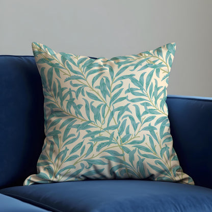 Turquoise Willow Leaf Cushion Cover, Botanical Throw Pillow Cover