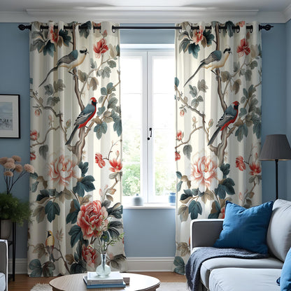 Chinoiserie Bird Curtains, Floral Botanical Custom Drapes
