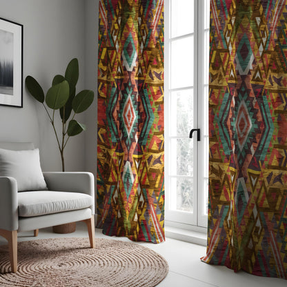 Colorful Tribal Aztec Curtains, Boho Geometric Drapes