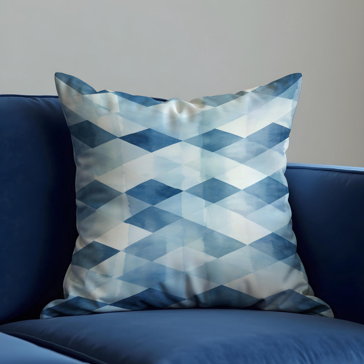 Blue White Check Cushion Cover, Watercolour Pillow Case