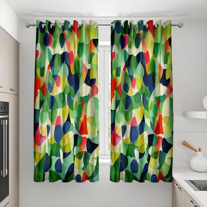 Colorful Geometric Leaf Curtains, Abstract Nature Drapes